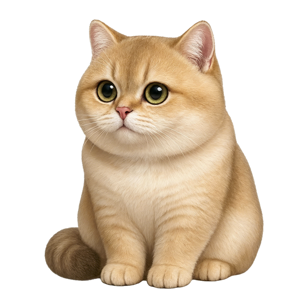 Dollar, a golden British shorthair, sitting and watching, ready to be set up