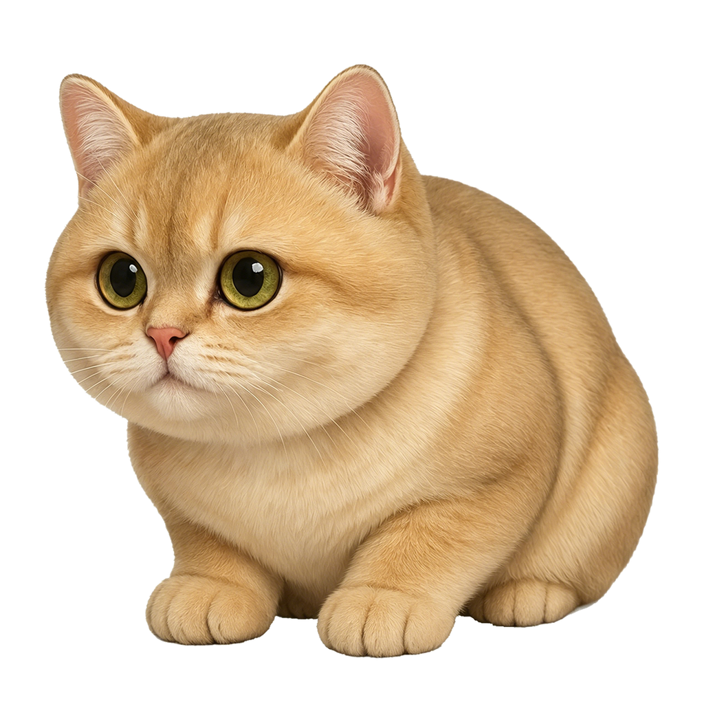 Dollar, a golden British shorthair cat, sitting and watching the screen with eyes open