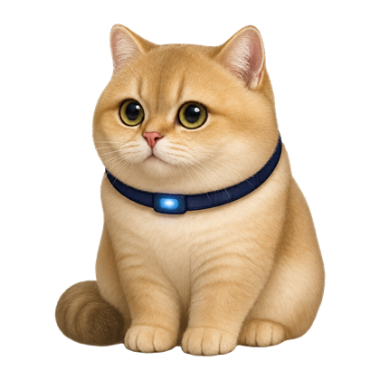 Dollar wearing the collar, LED blue while idle