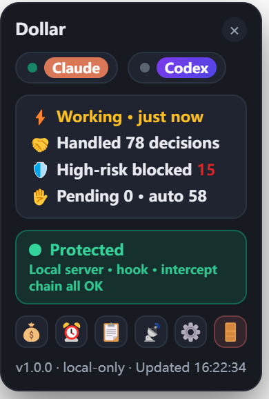 Dollar's menu — watching your AI, all protected