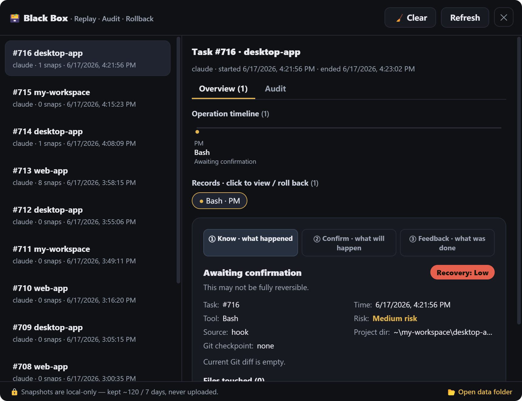 Dollar's Black Box timeline of AI tasks with one-click rollback